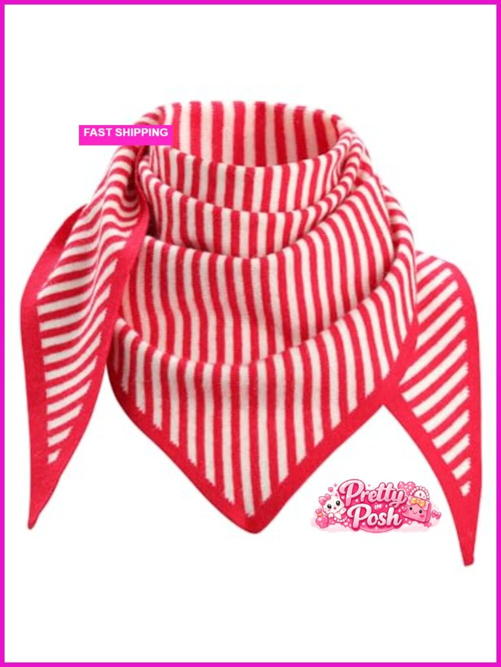 Knitted Stripe Triangle Scarf Oversized Warm Shawl Wrap Women